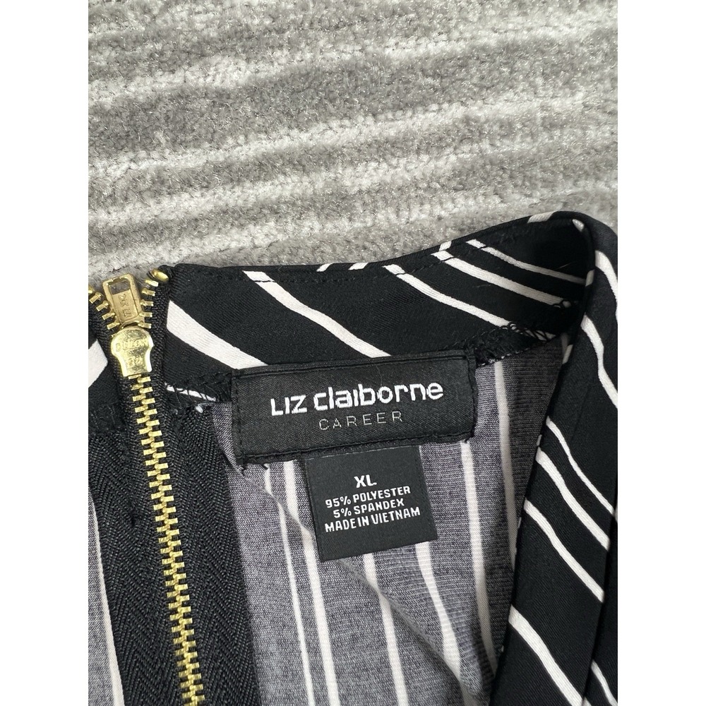 Liz Claiborne Top‎ Womens XL Black White Striped Polyester Blend Career - Picture 9 of 10